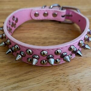 DOG COLLAR Studded Leather Pink Dog Collar
